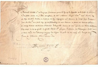 BASTILLE PRISON (Paris). 1610. Receipt signed...