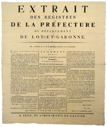 LOT ET GARONNE. 1803. Extract from the registers...
