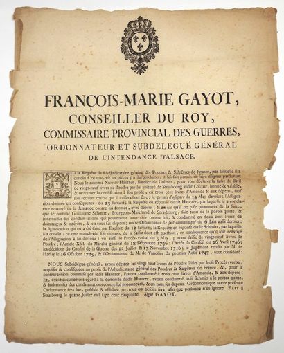 ALSACE. POWDER SEIZURE. PLACARD. Avis de...