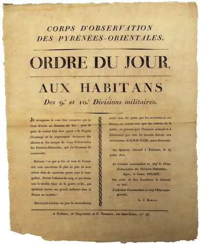 HAUTE-GARONNE. 1815. ORDRE DU JOUR from General...