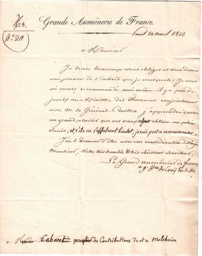 Cardinal de CROY-SOLDRE. Letter signed 