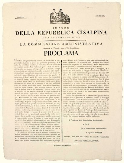CISALPINE REPUBLIC. 1799. MANTOUE. Placard...