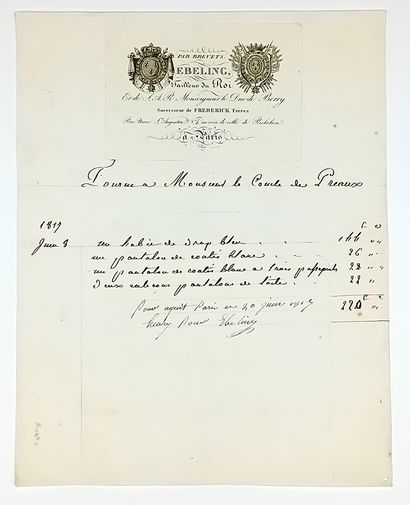 INVOICES DE PARIS. Set of 18 beautiful engraved...