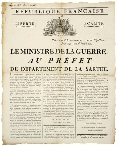 SARTHE. PARIS. 1802. VETERANS' CAMP. 