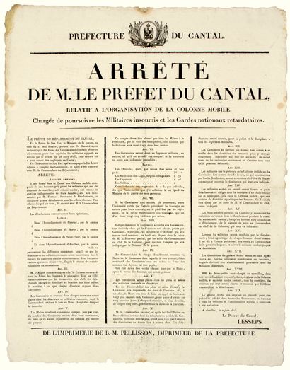 A HUNDRED DAYS. 1815. CANTAL. Arrêté de Mr...