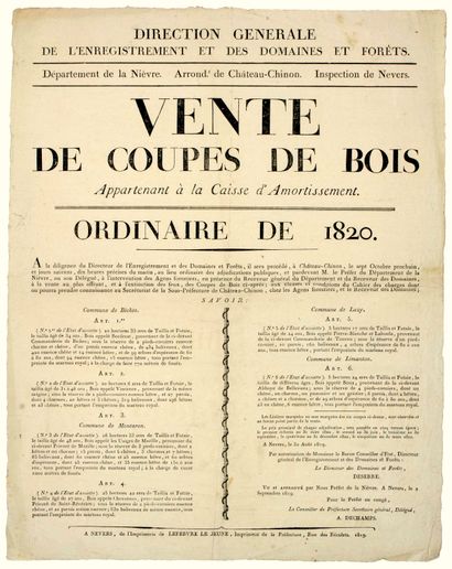 NIÈVRE. 1819. DOMAINES FORÊT, Inspection...