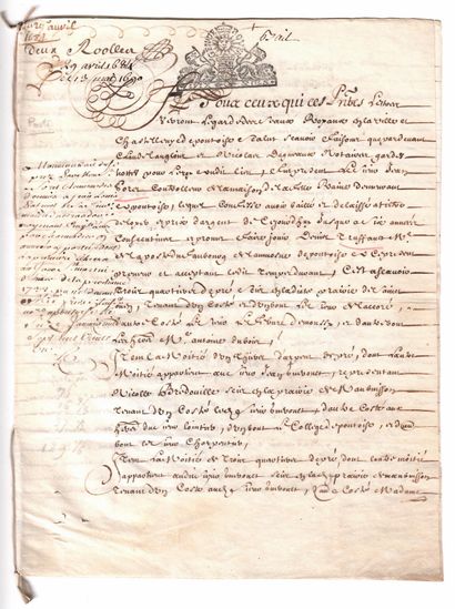VAL D'OISE. 1684. MASTER OF POST. Ville Châtellenie...