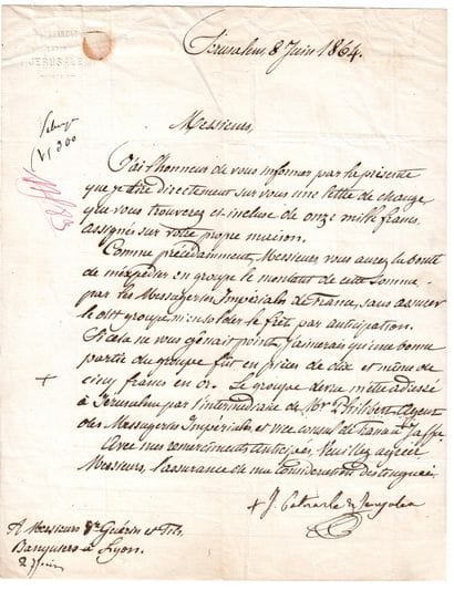 LATIN PATRIARCHATE OF JERUSALEM. Letter signed...