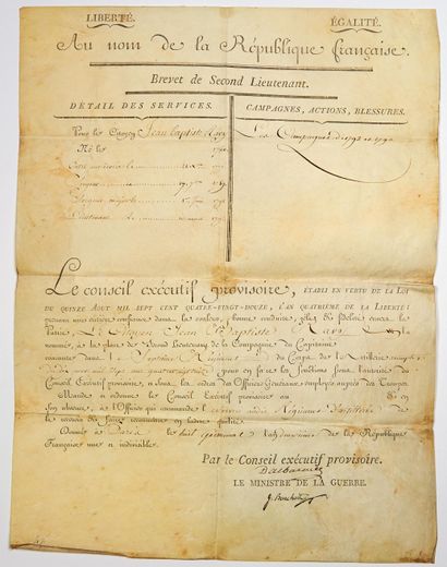ARTILLERY. 1794. DEUX BREVETS militaires...