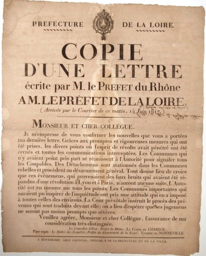 LOIRE. 1817. REBELLION. Copy of a letter...