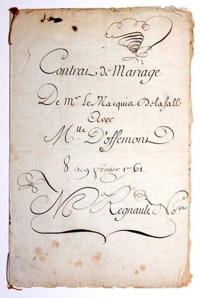 MARRIAGE CONTRACT of Mr. Marquis de LA SALLE...