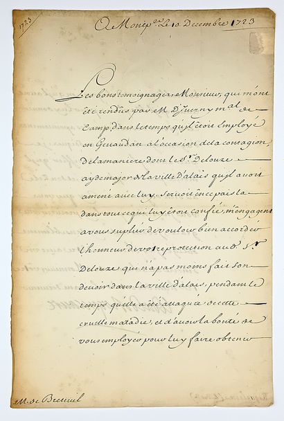 PESTE EN LANGUEDOC of 1722. Letter signed...