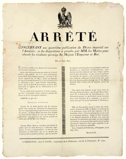 EASTERN PYRÉNÉES. 1810. EMPIRE. AMNESTY FOR...