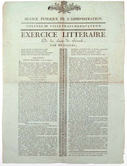 AVEYRON. 1818. COLLEGE OF VILLEFRANCHE-D'AVEYRON....