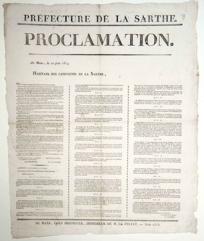 WHITE TERROR. CHOUANS. SARTHE.1815. PROCLAMATION...