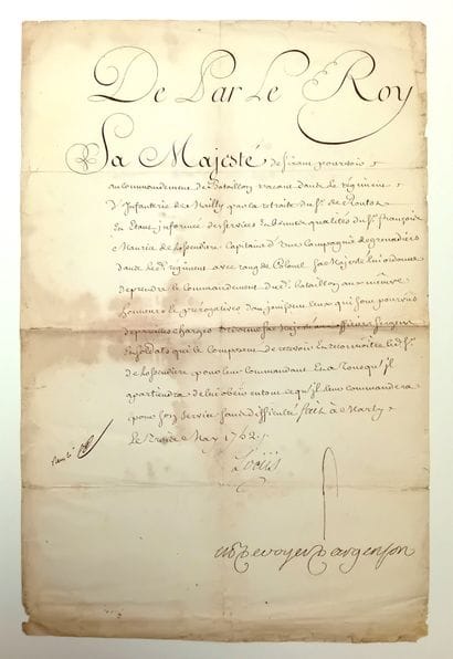 LOUIS XV. MAILLY INFANTRY REGIMENT. Letter...