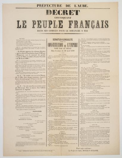 AUBE. 1870. SENATUS-CONSULTE FOR THE CONSTITUTION...