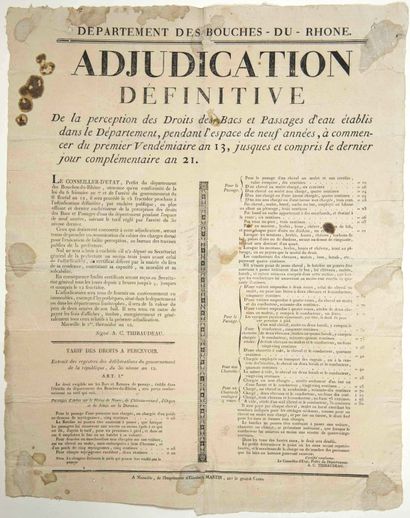 TARIFF DES DROITS DES BACS ET PASSAGES D'EAU...