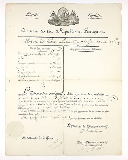ARTILLERY. 1794. DEUX BREVETS militaires...