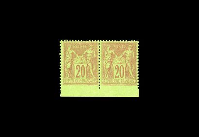 France YT N°96: 20c brick on green in a pair,...
