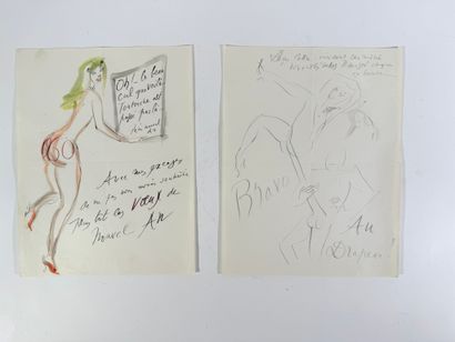 Ensemble de deux dessins aquarelles de Louis...