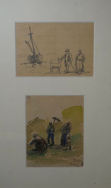 Jean PESKE (1870-1949)
Deux croquis 
Lavis...