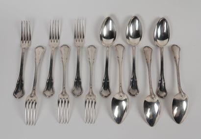 Six pieces of 925/1000 silver flatware, violin...