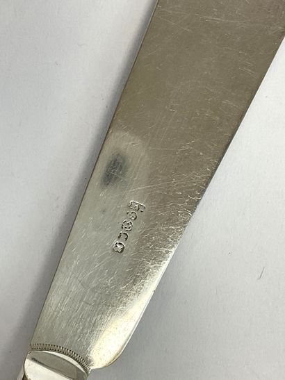 Set of twelve silver-plated fish-cutting...