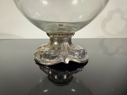 Glass ewer with silver-plated metal frame...