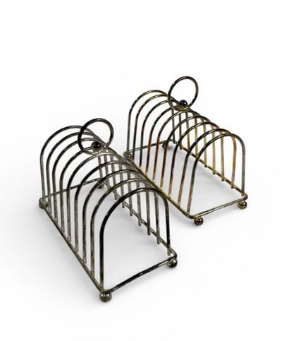Set of two toast stands, one in silver-plated...
