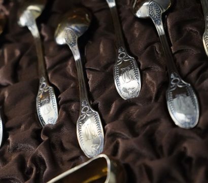 Suite of 12 vermeil coffee spoons and one...