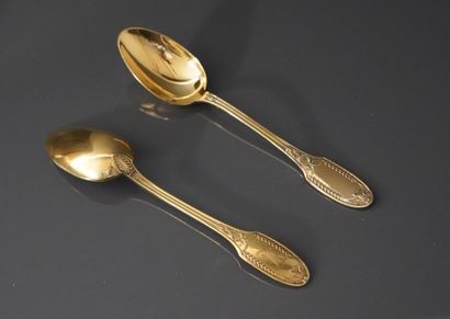 Suite of 12 vermeil coffee spoons and one...