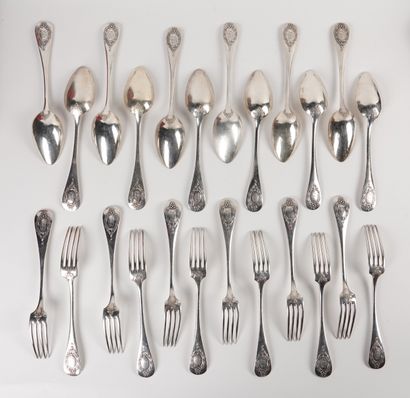 12 large flatware sets in 925/1000 silver...