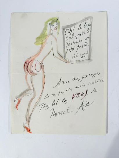 Ensemble de deux dessins aquarelles de Louis...