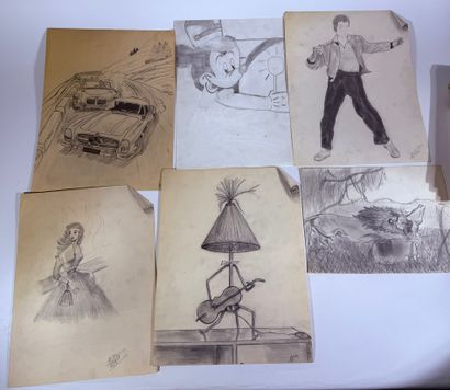 Ensemble de divers dessins de dessins animés,...
