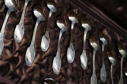 Suite of 12 vermeil coffee spoons and one...
