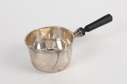 925/1000 silver saucepan with turned wooden...