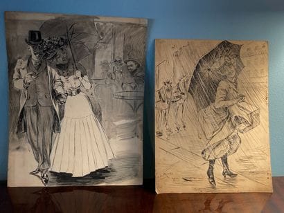 PREVEL (L.): Réunion de deux dessins originaux...