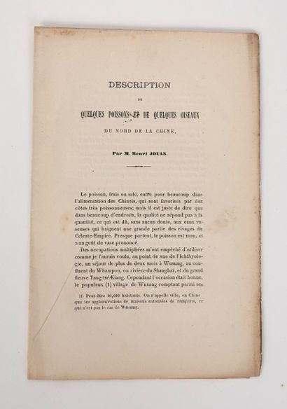 JOUAN (Henri): Description de quelques poissons...