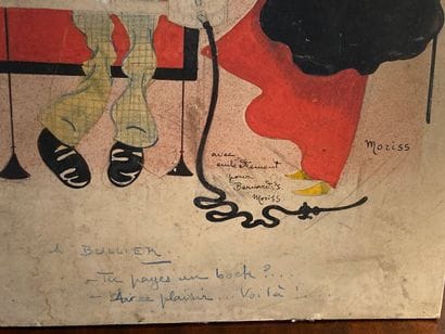 MORISS: Grande caricature aquarellée sur...