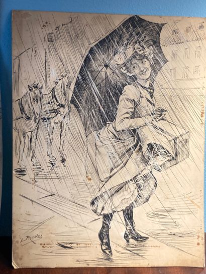 PREVEL (L.): Réunion de deux dessins originaux...