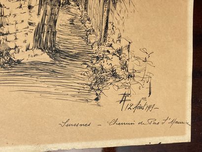 SURESNES - Dessin original à l'encre sur...