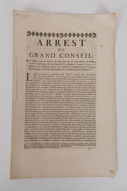ORDRE de MALTE: Arrest du Grand conseil;...