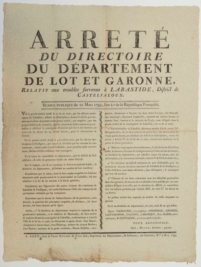 LOT-ET-GARONNE. 1793. RÉVOLTE. « Arrêté du...