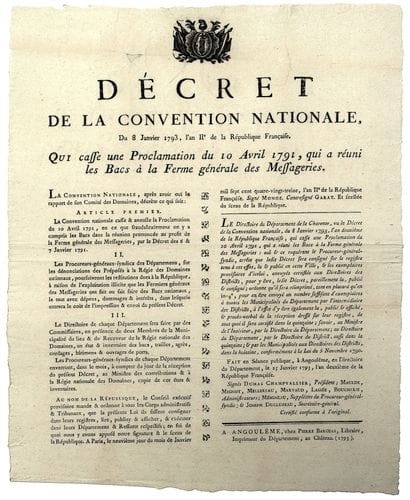 CHARENTE. 1793. FERME GÉNÉRALE DES MESSAGERIES....