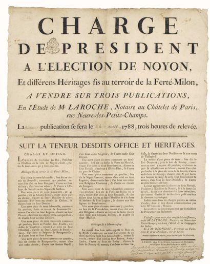 PICARDIE. 1788. « CHARGE DE PRÉSIDENT À L’ÉLECTION...