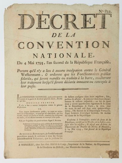 GUERRES DE VENDÉE. Décret de la CONVENTION...