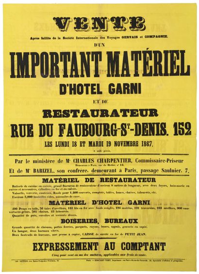 PARIS 1867 « VENTE, après faillite de la...