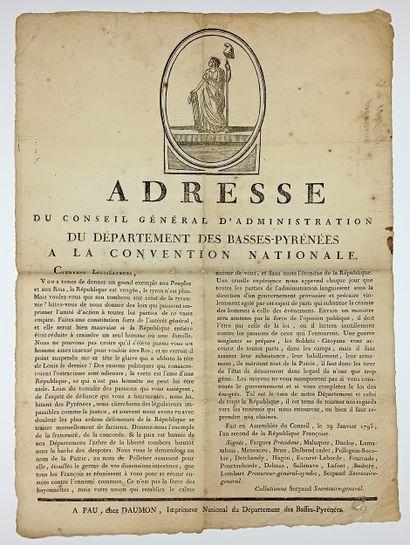 PYRÉNÉES ATLANTIQUES. 1793 - “ADRESSE du...