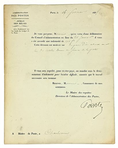 POSTES AUX CHEVAUX. Bureau des RELAIS. Lettre...